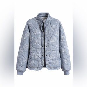 Kensie Light Blue Quilted Floral-Print Puffer Jacket